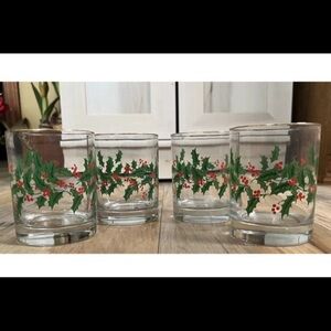 *Set of 4* Vintage - Holiday Holly Berry Design with Gold Rim